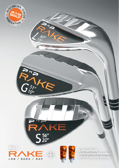 2 RAKE Wedge Combo | Gap / Sand / Lob Wedges + bonus 6 Bridgestone E6 golf balls