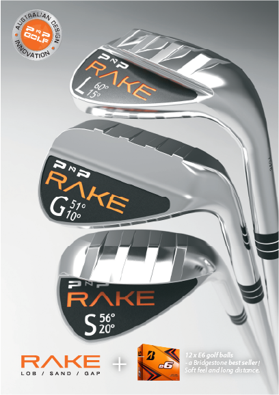 3 RAKE Wedge Combo | Lob / Sand / Gap + bonus 12 Bridgestone E6 golf balls