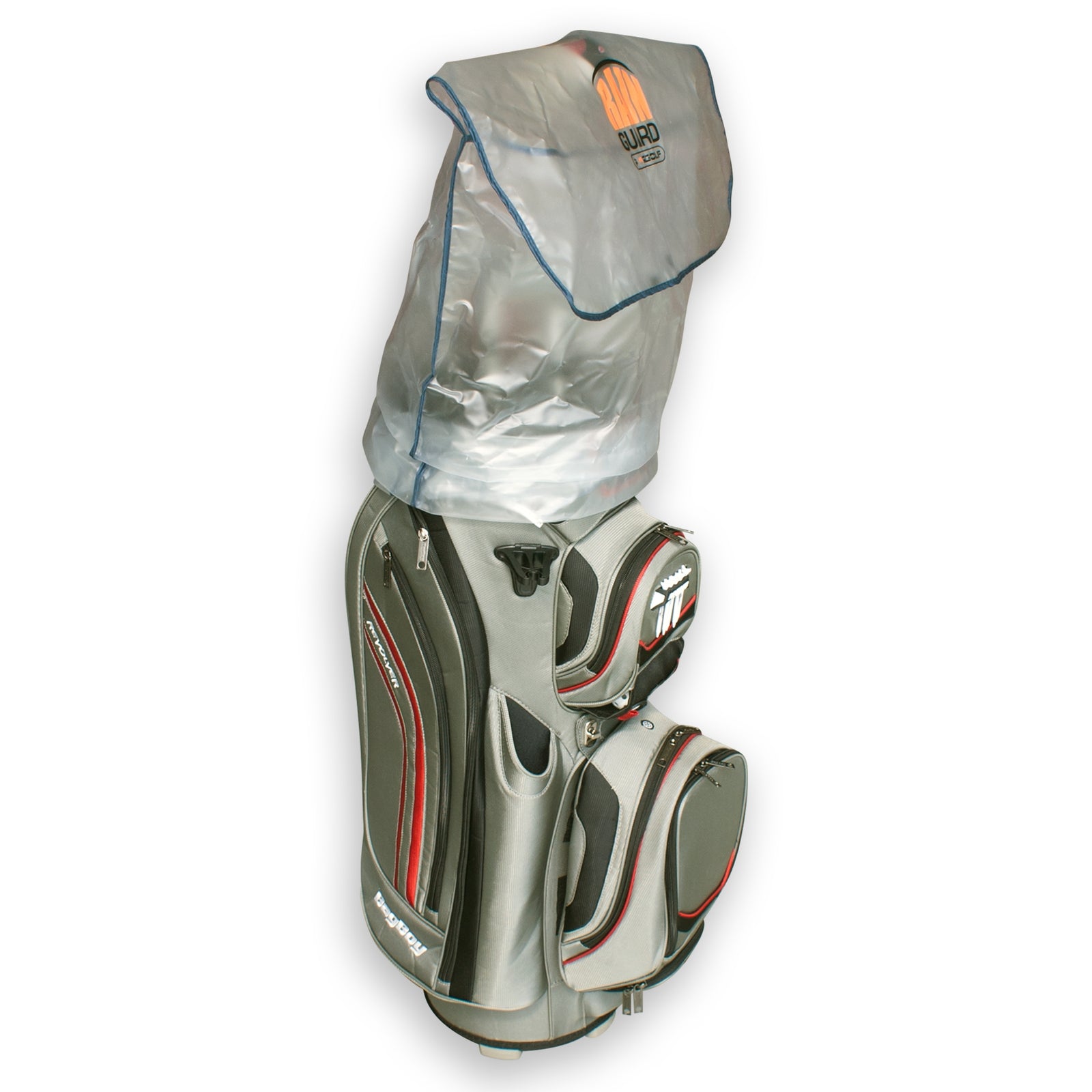 Quik-N-Ezy Golf Bag Rain Guard by PnP Golf translucent rain cover fitted over full size cart golf bag