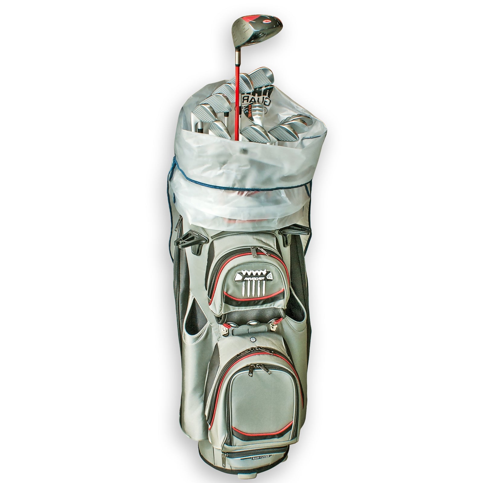 Quik-N-Ezy Golf Bag Rain Guard by PnP Golf translucent rain cover fitted over full size cart golf bag