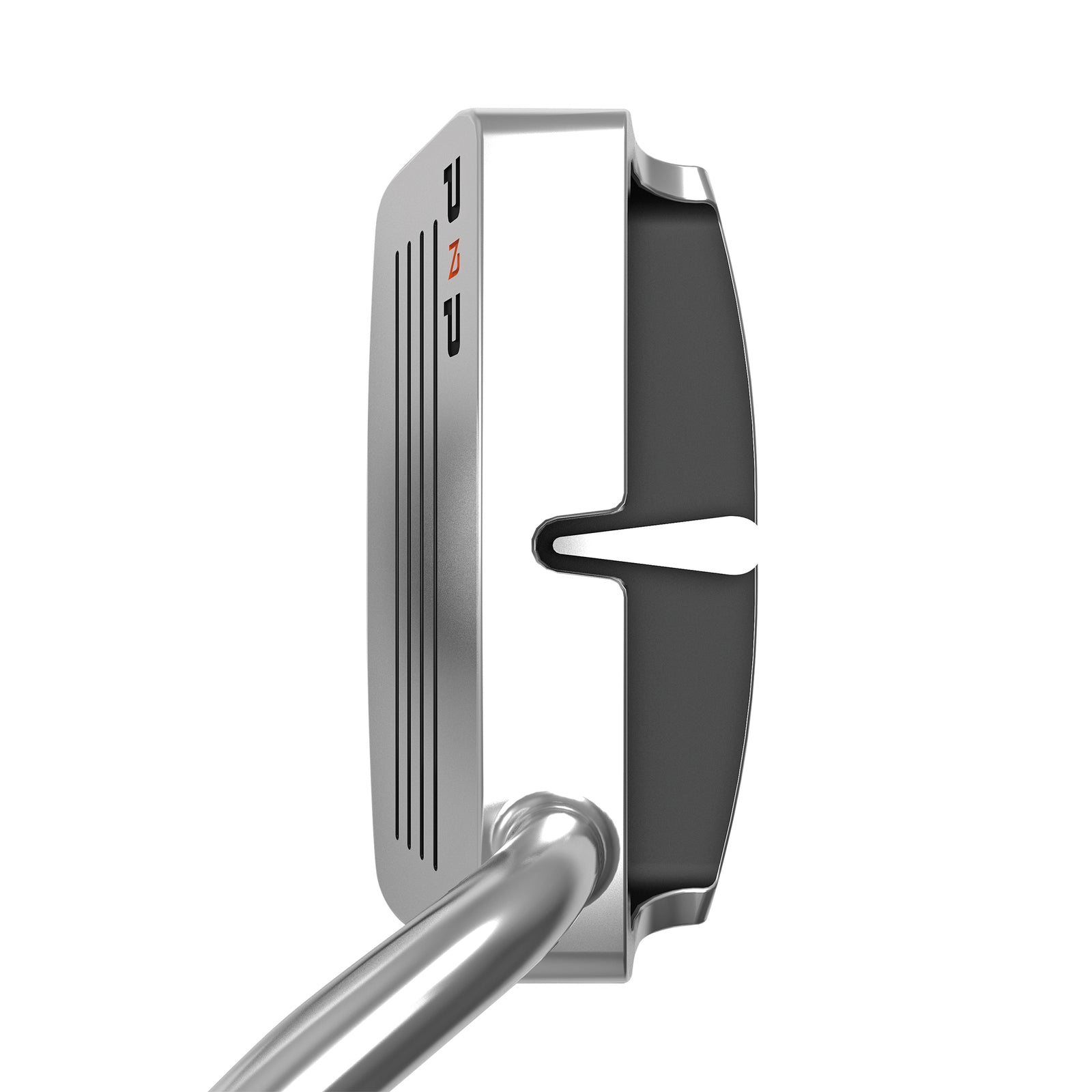 Top down image of SiteLine Golf Chipper by PnP Golf. showing silver mallet head with alignment slot and black insert