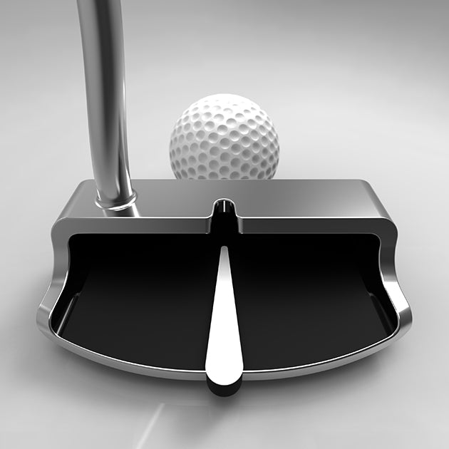 Top and face view of steel putter with alignment sightline and black inserts, SiteLine Putter and Chipper Combo by PnP Golf.