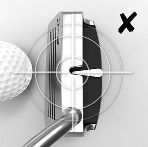 Top down putter and golf ball with alignment target showing misalignment SiteLine Putter and Chipper Combo by PnP Golf.